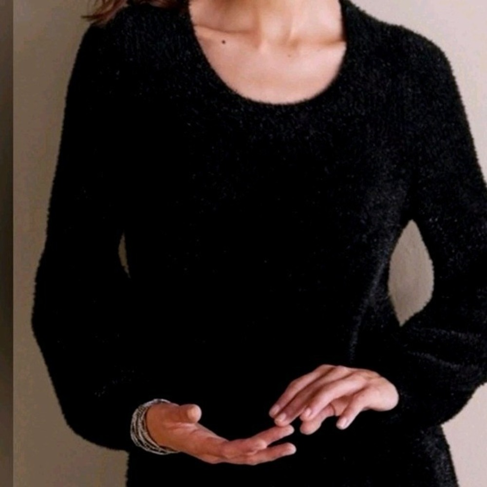 Soft Surroundings‎ Ciara Sparkle Sweater Black Scoop Neck Fuzzy Knit NWT Large